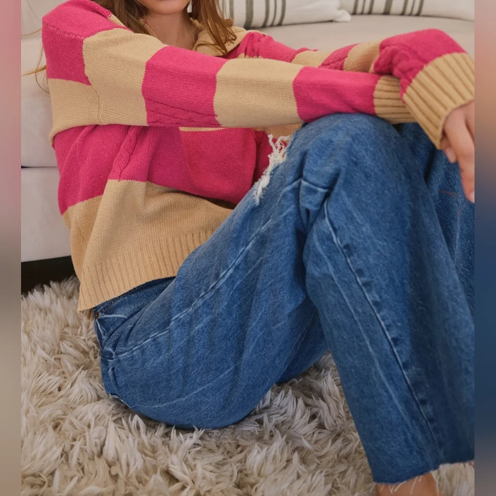 #133 🛑M  BOHO CHIC SPREAD COLLAR NECK  SWEATER TOP - Picture 4 of 12